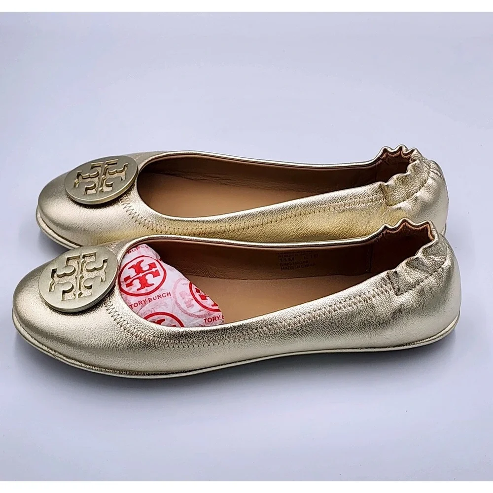 Tory Burch Metallic Gold Reva Ballet Flats